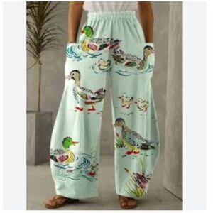 New GORGEOUS DUCK PRINT LOUNGE PALAZZO PANTS XL SUMMER SPRING EASTER PARACHUTE